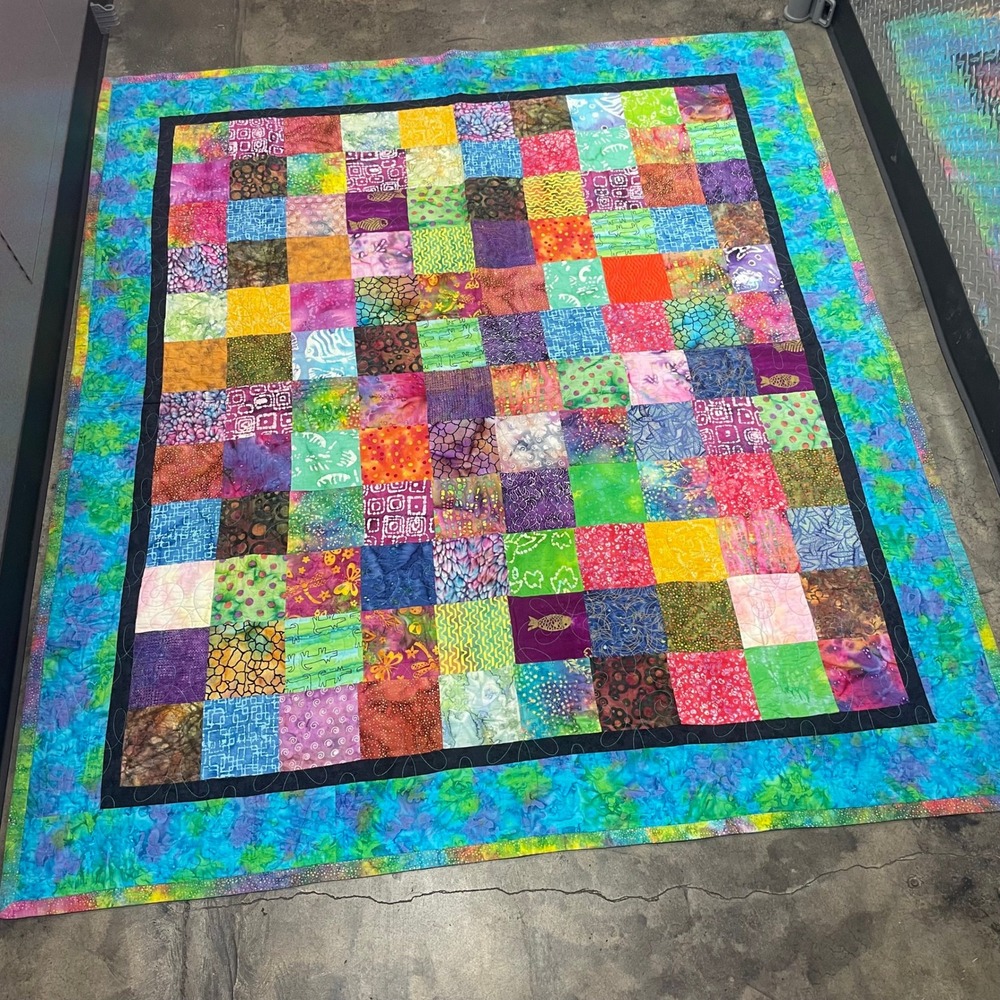 Handmade Patchwork Quilt 60x68 Multicolor Batik Tie Dye Baby Play Mat Picnic Sea